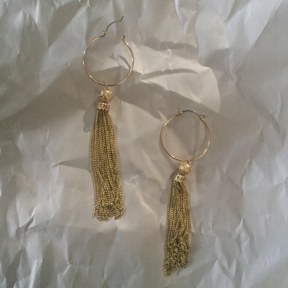 gold tassel hoop earrings